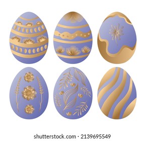 Easter vector illustration, set of colored Easter eggs. Six beautiful eggs in gradient technique. Chic Easter. 