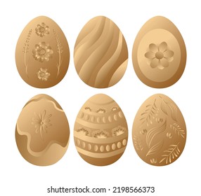 Easter vector illustration, set of colored Easter eggs. Six beautiful eggs in gradient technique. Chic Easter. 