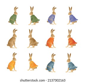 Easter vector illustration, set of cute Easter bunnies, gradient