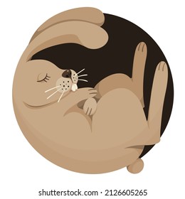 Easter vector illustration of a sleeping hare inscribed in a circle. Chocolate ball, in brown tones