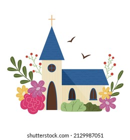 Easter  Vector illustration temple surrounded by flowers 
