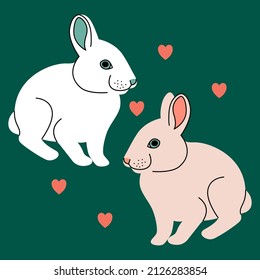 Ilustración vectorial de Pascua con dos conejos