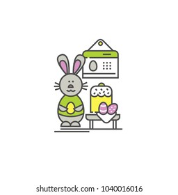 Easter. Vector linear construction. Easter greeting flat elements. Design for the holiday. Banner. Elements for postcards, posters, labels, stickers.