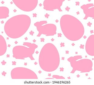 Easter vector seamless pattern with  bunnies and colorful eggs