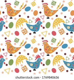Easter vector seamless pattern with chickens
