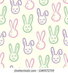 Easter vector seamless pattern with cute happy bunnies, chicks, eggs. Can be used for wallpaper, pattern fills, web page background, textile, fabric, wrapping paper, postcards. - Vector