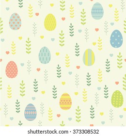 Easter. Vector seamless pattern with cute Easter eggs.