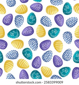 Easter vector seamless pattern with painted eggs in bright colors.