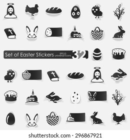 Easter vector sticker icons with shadow. Paper cut