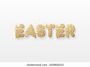 Easter vector. Text golden with bright sparkles.
