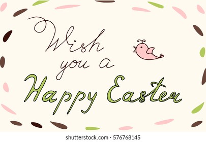 Easter vector vintage phrase Wish you a happy Easter. Easter T shirt Hand lettering. Vector. Hand drawn typography poster. Conceptual handwritten phrase.