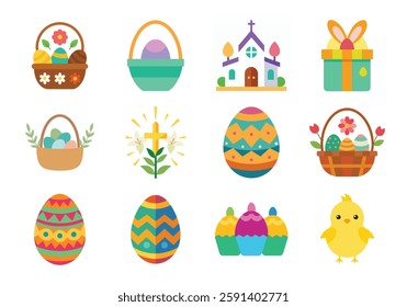 Easter vectors set. Easter egg and vector elements collection