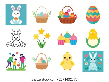 Easter vectors set. Easter egg and vector elements collection
