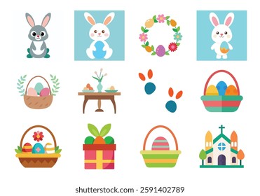 Easter vectors set. Easter egg and vector elements collection