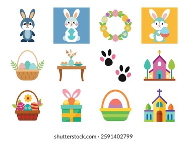 Easter vectors set. Easter egg and vector elements collection