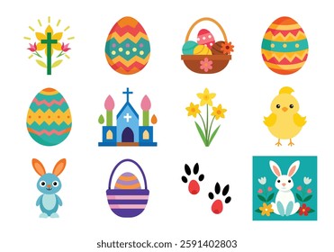 Easter vectors set. Easter egg and vector elements collection