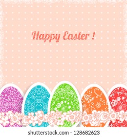 Easter vintage background frame with colorful ornament eggs with place for your text. Vector illustration