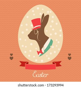Easter vintage card with easter eggs and easter bunny. Vector illustration.