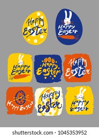Easter Vintage cards for congratulations on the holiday. Set of hand draw templates Happy Easter. Typography Lettering Design.