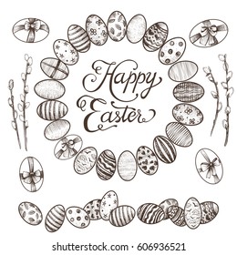 Easter vintage hand drawn vector eggs set.