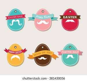Easter vintage hipster eggs. gift tags. Vector illustration.