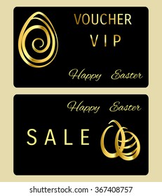 Easter voucher with golden egg on a black background