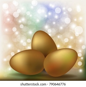 Easter wallpaper with golden eggs, vector illustration