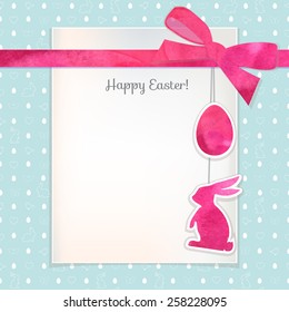 Easter watercolor background and seamless pattern with eggs, rabbits, birds, hearts,butterfly.Perfect for  invitations, posters and easter cards