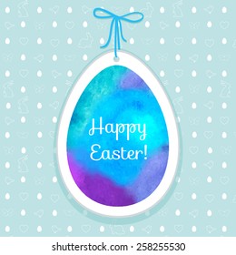Easter watercolor background and seamless pattern with eggs, rabbits, birds, hearts,butterfly.Perfect for  invitations, posters and easter cards
