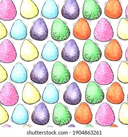 Easter watercolor eggs seamless pattern. Illustration of Easter decorative eggs background textile or wrapping. Geometric pattern easter eggs for the spring Christian holiday. Traditional ornament