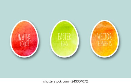Easter Watercolor eggs set. Vector easter elements for background, banner or card design.