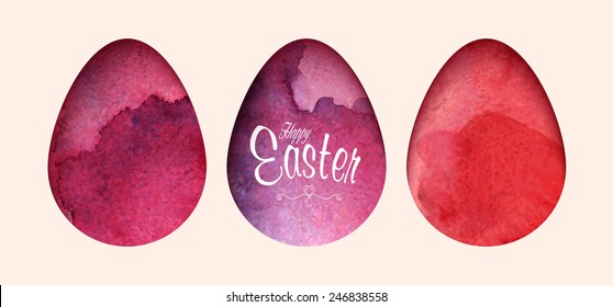 Easter Watercolor eggs set. Vector easter elements for background, banner or card design.