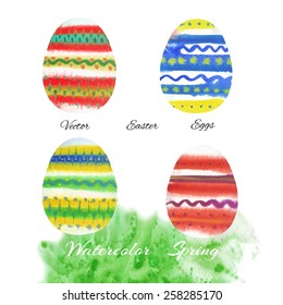 Easter watercolor eggs set. Vector Illustration