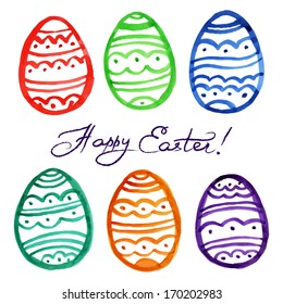 Easter watercolor eggs. Vector illustration 