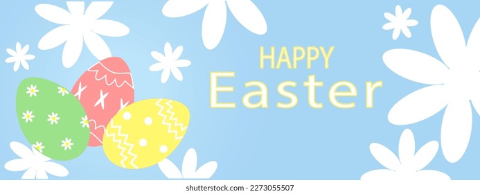 Banner web de Pascua con huevos pintados de colores de Pascua. Huevos de Pascua con textura diferente. Ilustración del vector EPS10