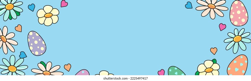 Easter web banner with eggs and flowers. Vector illustration
