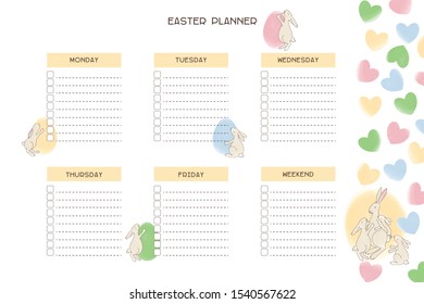 Easter weekly family schedule, planner template  