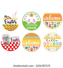 Easter Welcome Sign Bundle, Round Door Hanger SVG, Easter Sign Svg, Farmhouse Spring Door Decor, Glowforge, Png, Dxf, Svg Files for Cricut