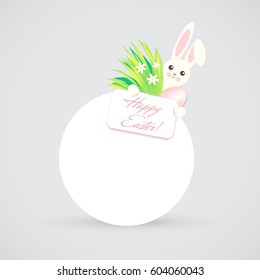 Easter white bunny cartoon cute illustration label
