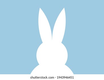 Easter white bunny shape on blue background. Vector illustration.