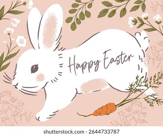Easter White Bunny Vector Card Background