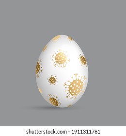 Easter white egg. Luxury egg with gold covid ornament. Spring holiday 2021. Stay safe. Realistic vector illustration. For greeting card, promotion, poster, flyer, web banner, social media.