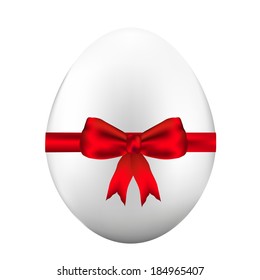 Easter white egg with red bow and ribbon. Vector illustration