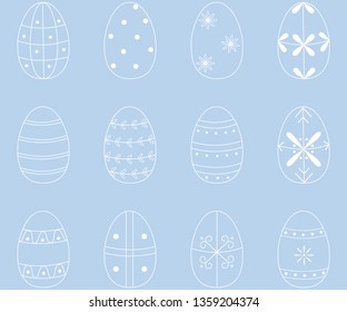 Easter white eggs icons on spindle background. Vector illustration