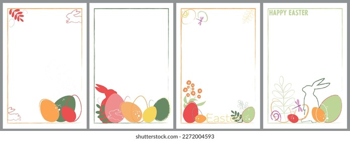Easter white Flyer templates set, abstract background, watercolor brush Easter eggs, rabbit, bunny ears pastel red, green, pink, orange. Pattern for presentation, brochure, banner, poster design.