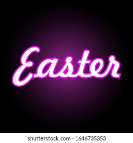 Easter white header banner on a dark background with a gradient. Easter card with the inscription Easter in white and a modern purple outline. Vector illustration. Eps 10