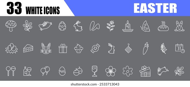 Easter white icon set. flat line icons. simple sign.