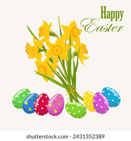 Easter Willow tree twigs with Easter colorful eggs. Spring elements. Easter symbols. Stock vector isolated on white background
