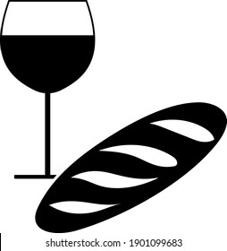 Easter Wine And Bread Icon. Black Glyph Design. Vector Illustration.
