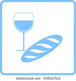 Easter Wine And Bread Icon. Blue Frame Design. Vector Illustration.